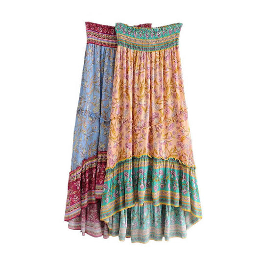 New Women's Printed Large-Length Ruffled Front Short And Back Long Skirt