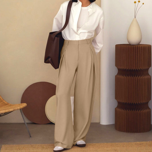 Gray Straight Casual Suit Pants For Women