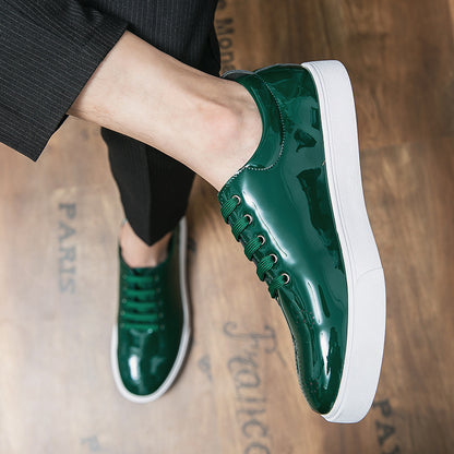 Patent Leather White Men's Green Leather Shoes