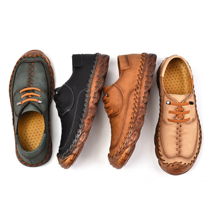 Casual Pumps British Retro Outdoor Soft Surface Hand-stitched Leather Shoes