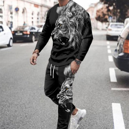3d Digital Printing Crew Neck Sweater Sports Trousers Suit