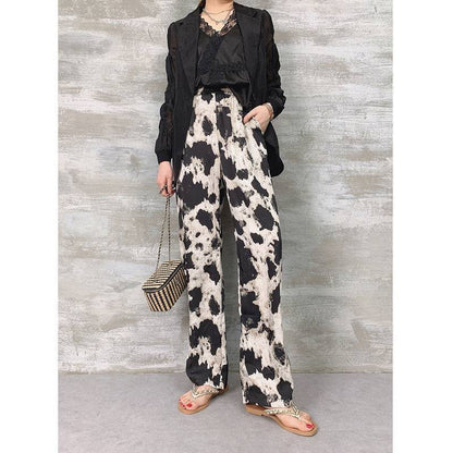 Wide Leg Pants Women Net Red Thin Ink Painting