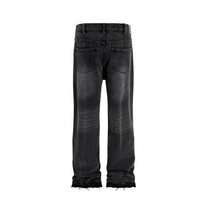 Men's Fashion Casual Retro Knife Cut Destroyed Washed Distressed Straight Textured Jeans