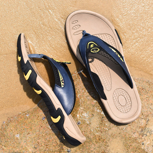 Men's Flip Flops Genuine Leather Summer Breathable Non-slip Platform Outdoor Beach Slippers