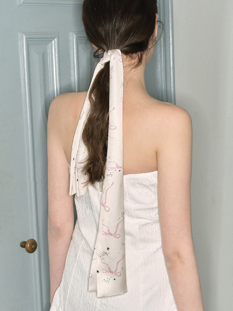 Bow Design Silk Scarf Ribbon Women's Bag Hair Band