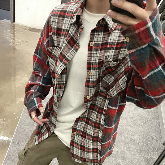 Patchwork Red Plaid Shirts For Men And Women