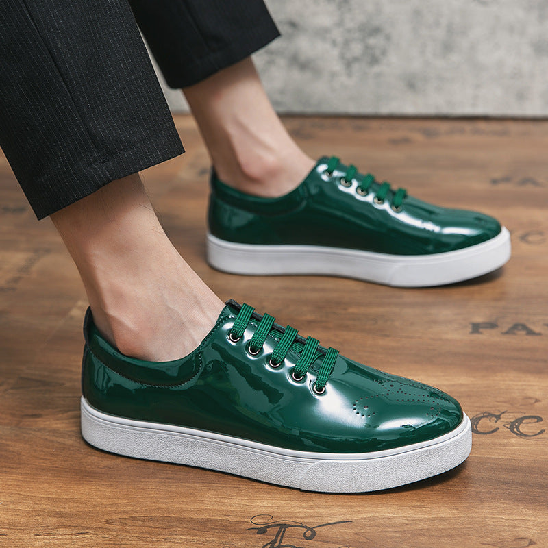 Patent Leather White Men's Green Leather Shoes