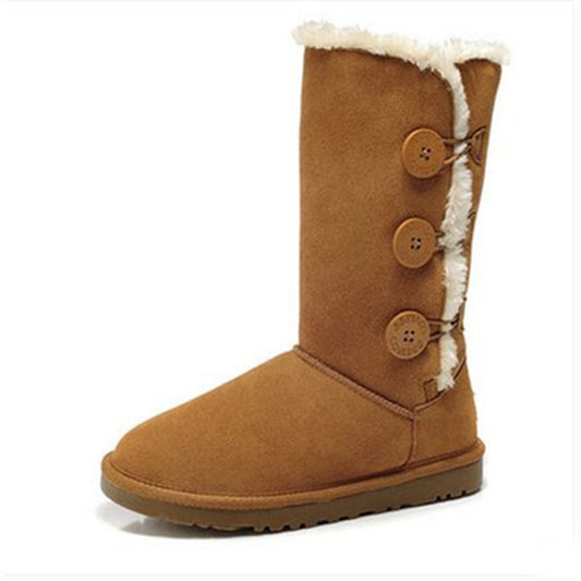Mid-tube brushed leather snow boots