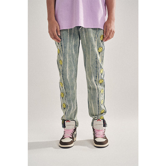 Smiley embroidered jeans
