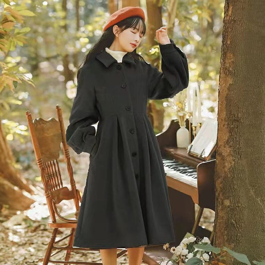 Women's French-style Retro Mid-length Waist Slimming Woolen Skirt Coat