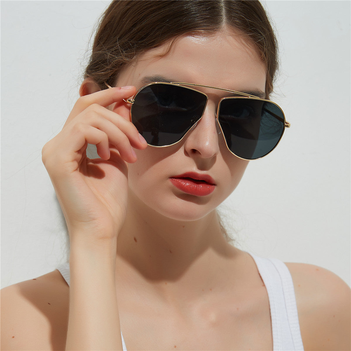 A1166 Polygonal Big Frame Sunglasses, Metal Frame Sunglasses For Women