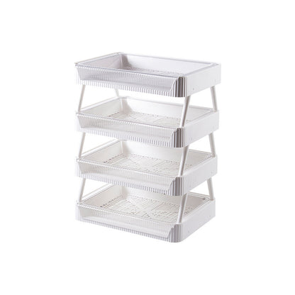 Kitchen Folding Storage Rack with Draining Basket Fruit Vegetable Storage Holder Stackable Shelf Space Saving Organizer