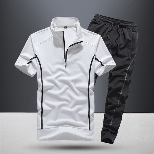 Sportswear Men"S Spring And Summer New Fashion Stand Collar Short Sleeve Casual Running Suit Men"S Thin Two Piece Suit