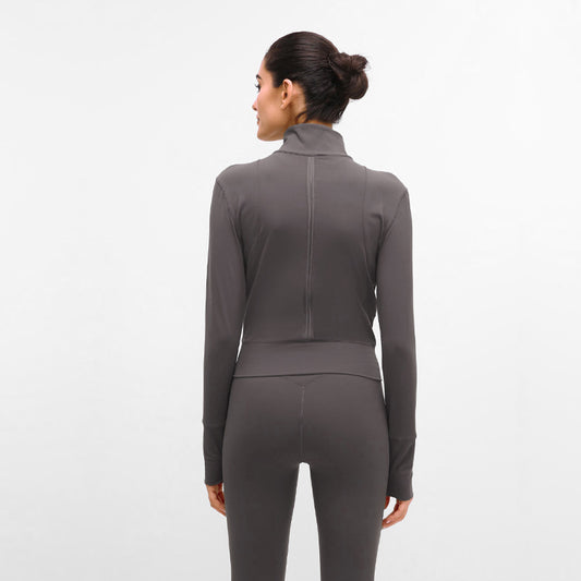Women'S New Stand Collar Slim-Fit Yoga Wear Sanded Nude Fitness Tops Zipper Casual Sports Jacket Women