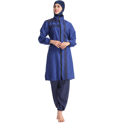 New Middle Eastern Women'S Thin Sportswear Conservative Swimsuit Loose Large Size Zipper And Hooded Three-Piece Suit
