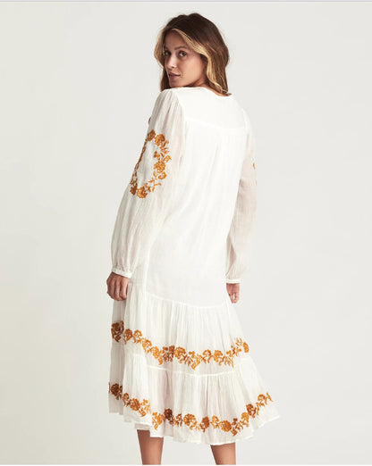 V-neck Embroidered Loose Dress Embroidered Long Skirt