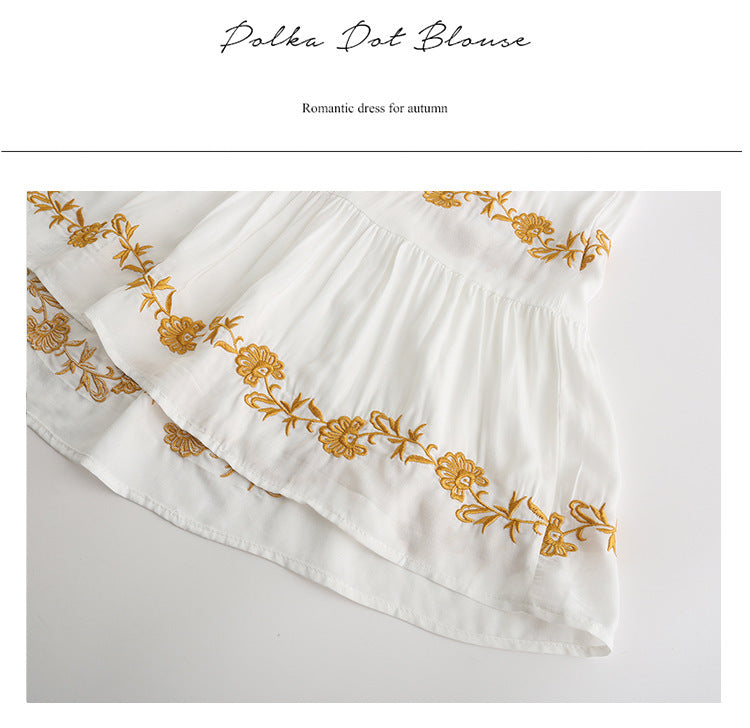 V-neck Embroidered Loose Dress Embroidered Long Skirt