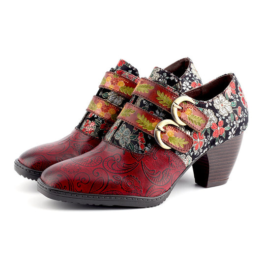 Ethnic Embroidered Leather Flower Pump Sandals