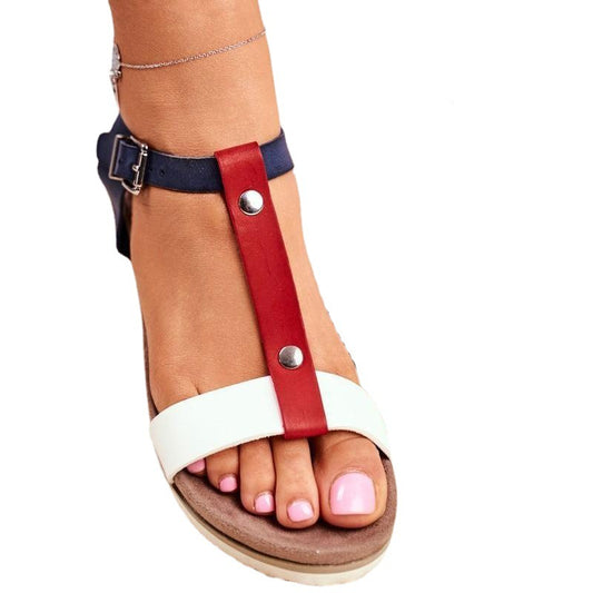 Colorblock Buckle Flat-heel Fish Mouth Fashion Sandals