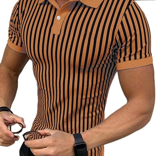 Men Striped Shirts Causal Short Sleeve Lapel Blouse