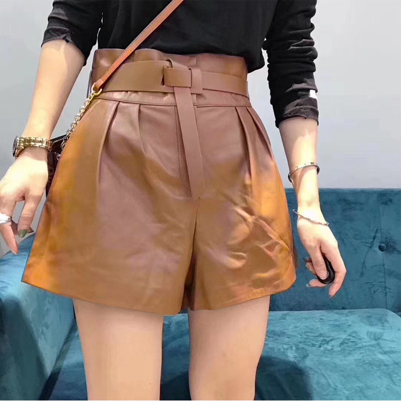 Women Harajuku Genuine Leather shorts