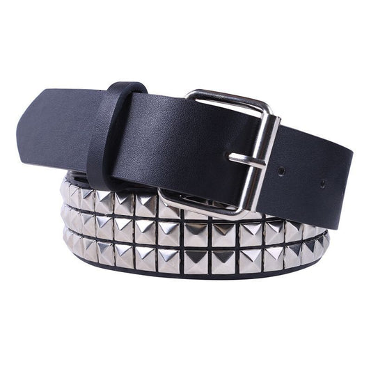 Hollow-out Rivets Pu Square Buckle Metallic Belt