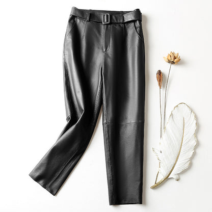 High-waisted leather pants