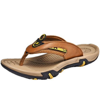 Men's Flip Flops Genuine Leather Summer Breathable Non-slip Platform Outdoor Beach Slippers