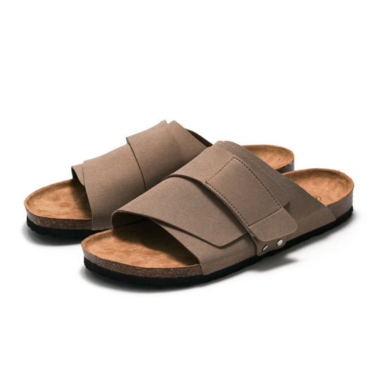 Couple Beach Wear Leather Surface Cork Sandals