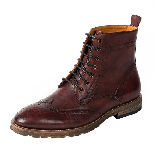 First Layer Cowhide Men's High-top Leather Boots Men's British Brock Martin Boots