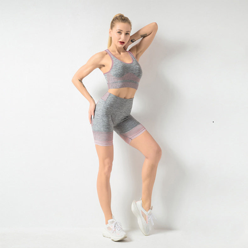 Seamless Yoga Wear Sports Suit Women Fitness Vest Bra Hip Lifting Tight Yoga Shorts