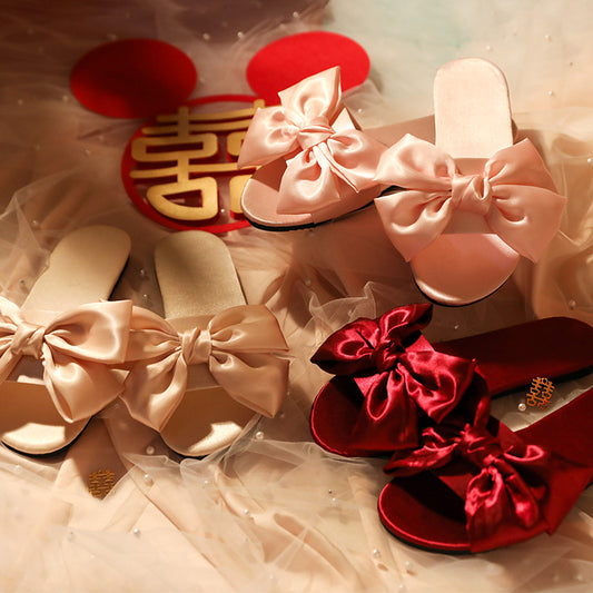 Bride Wedding Hand Gift Silk Joyful Red Bow Tie Shoes