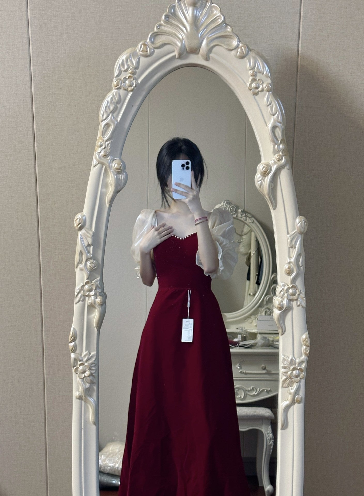 Small Plus Size Wine Red Puff Sleeve Princess High-grade Evening Dress