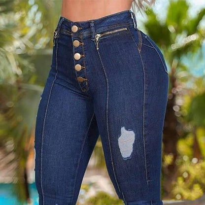 Fashion Women's Wear Button Skinny Jeans