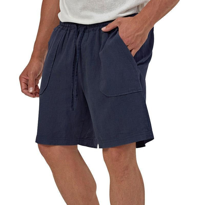 Men's Summer Solid Color Cotton And Linen Casual Shorts