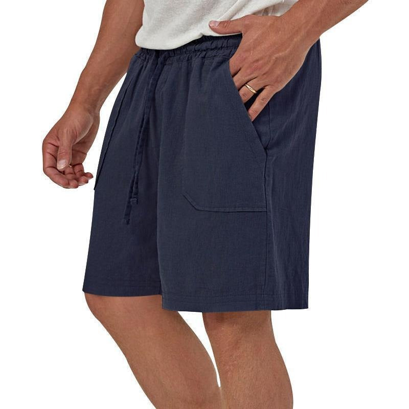 Men's Summer Solid Color Cotton And Linen Casual Shorts