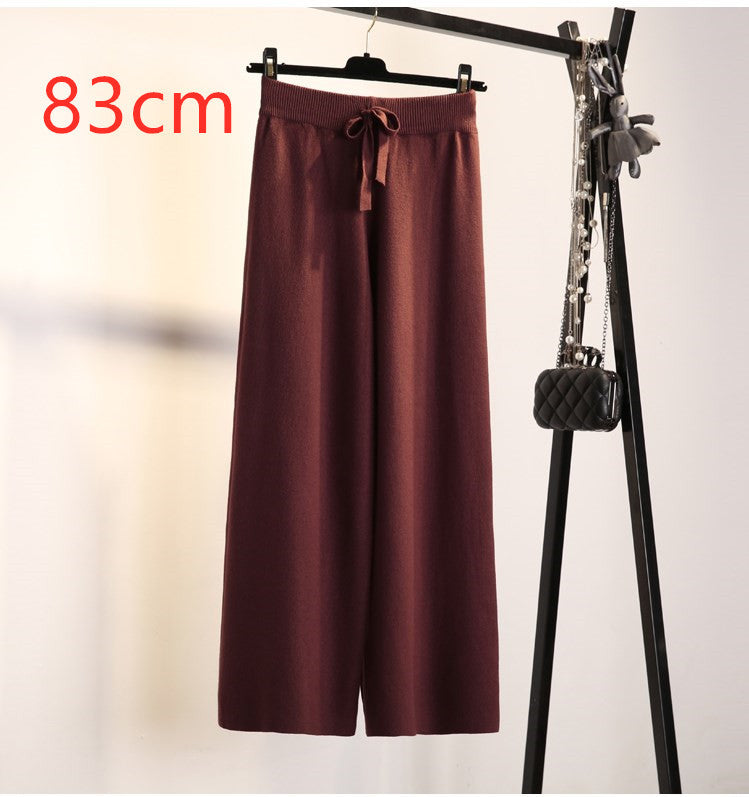 Knit wide-leg pants thickened