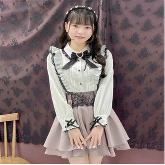 Doll Collar Bow Love Lace Lace Blouse