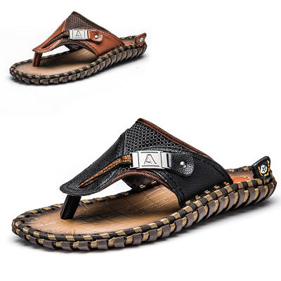 Head layer of cowhide handmade cool men's slippers personality beach shoes summer sandals wholesale 38-47