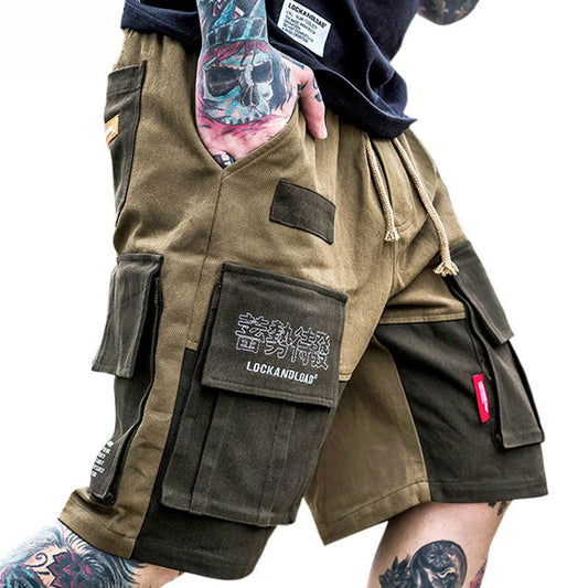 Male Youth Printed Letters Contrasting Color Stitching Multi-Pocket Shorts