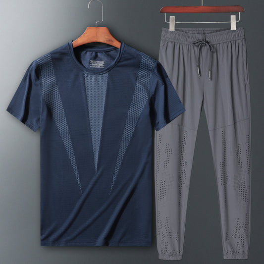 Two-piece short-sleeved sportswear T-shirt trousers set