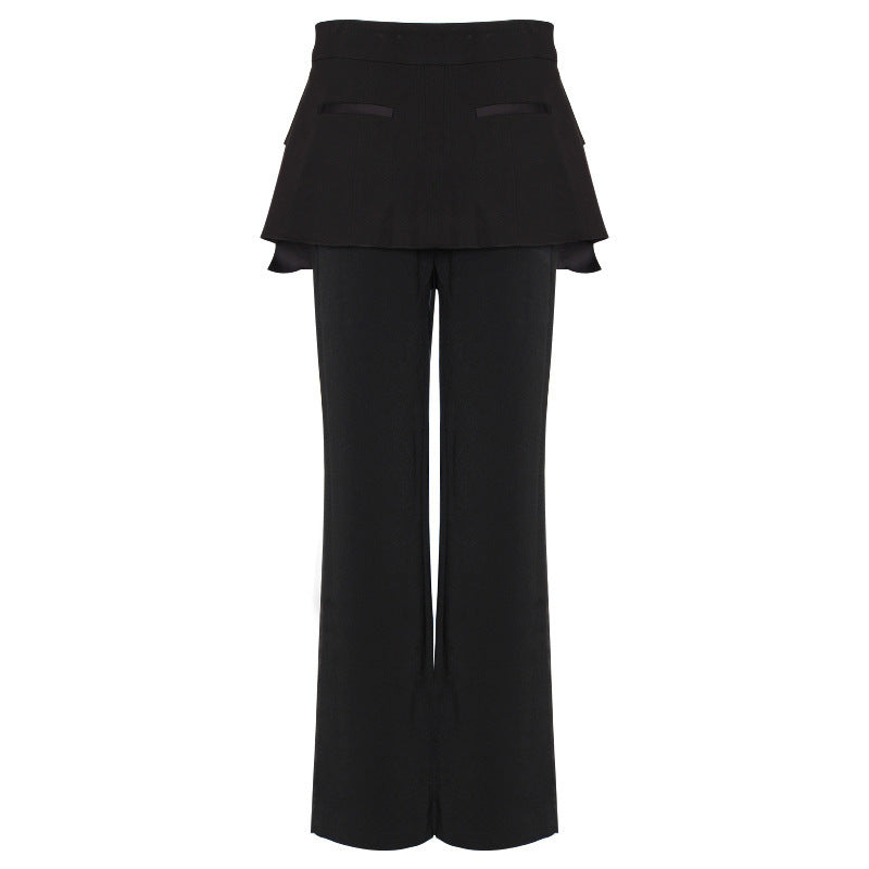 Straight-leg trousers with belt drape and girdle