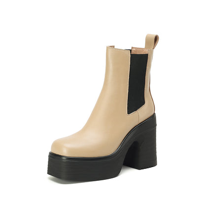 Women's Square Toe Chunky Heel Platform Ankle Boots