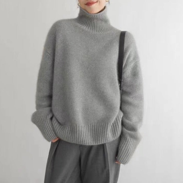 Women's Minimalist Turtleneck Wool Thick Loose Idle Style Knitted Bottoming Sweater