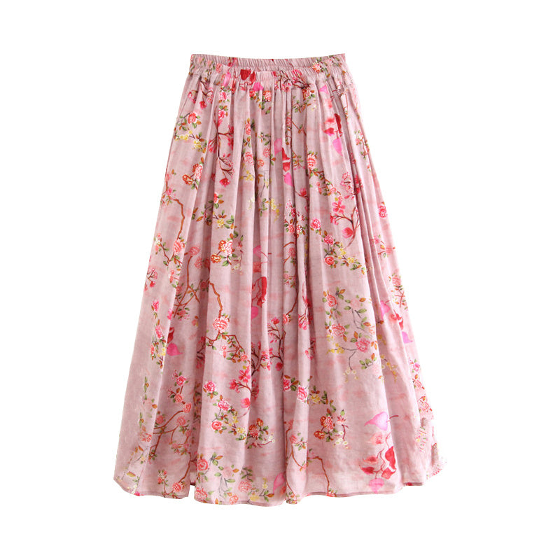 Women's Cotton And Linen Color A-Line Floral Long Dress