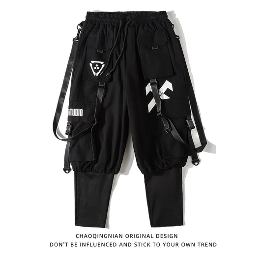 Fake Two-piece Pants Male Functional Wind High Street Trend Overalls