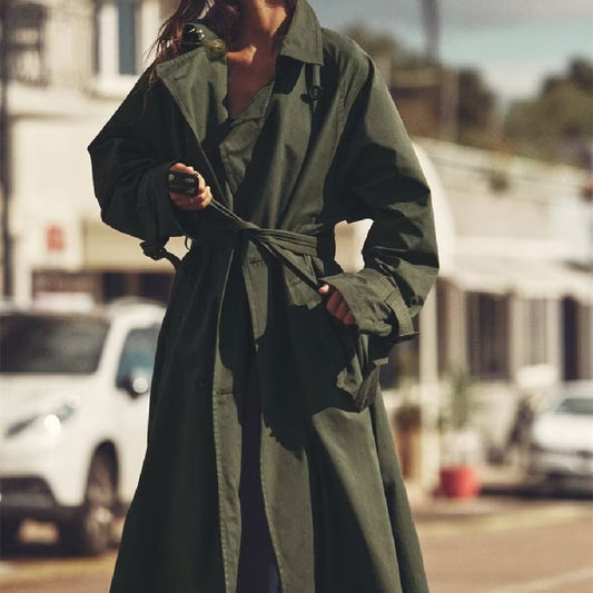 Women's Loose Long Trench Coat And Overcoat With Strap
