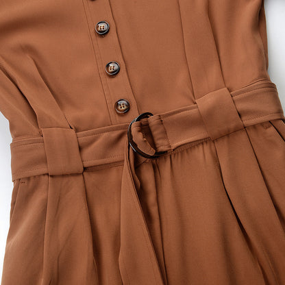 All-Match Loose-Fitting Belted Long-Sleeved Jumpsuit