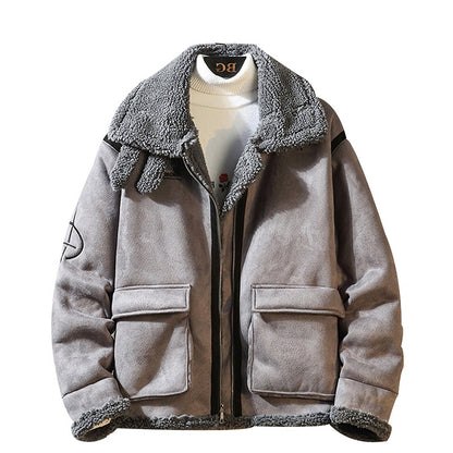 Thick leather velvet men's lapel cotton jacket