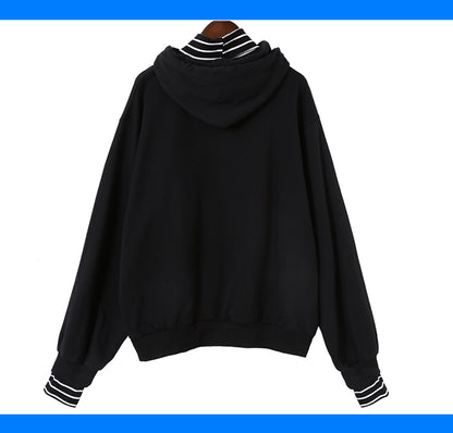 Harajuku striped turtleneck hoodies women kpop autumn long sleeve pullover female students oversize plus size tops sweatshirts
